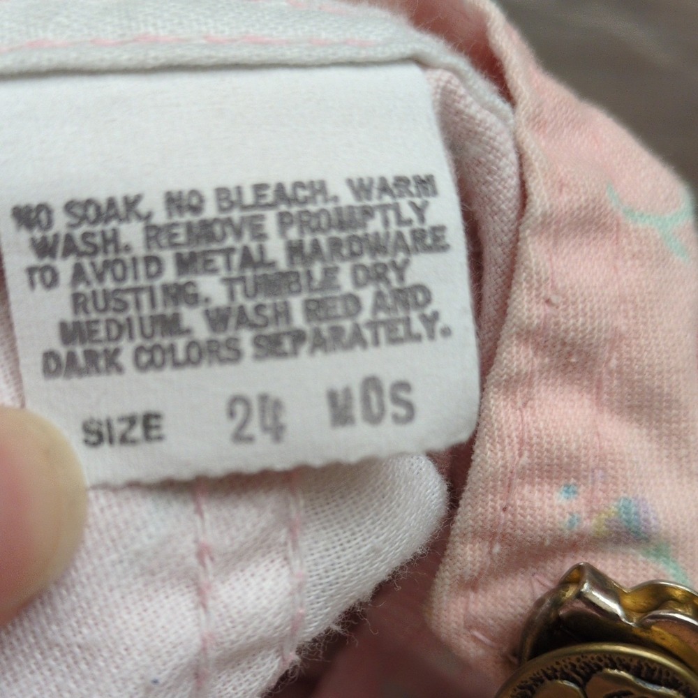 Vtg 80s OshKosh B'gosh Pink Floral Shortalls Vestbak Overalls Short USA Made 24M - Picture 10 of 11